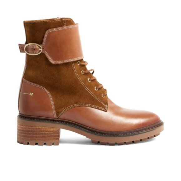 NEW Vanessa Bruno Leather Suede Lace Up Block Heeled Biker Ankle Boots Booties - Picture 8 of 12